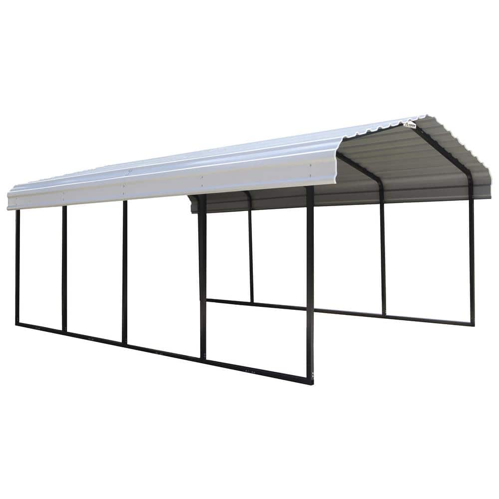 Arrow 12 Ft W X 20 Ft D Eggshell Galvanized Steel Carport Car Canopy And Shelter Cph122007 The Home Depot