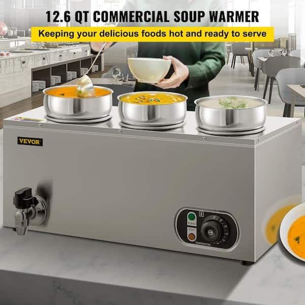 2-Pan Commercial Food Warmer 1200-Watt 6 in. Deep Stainless Steel Buff