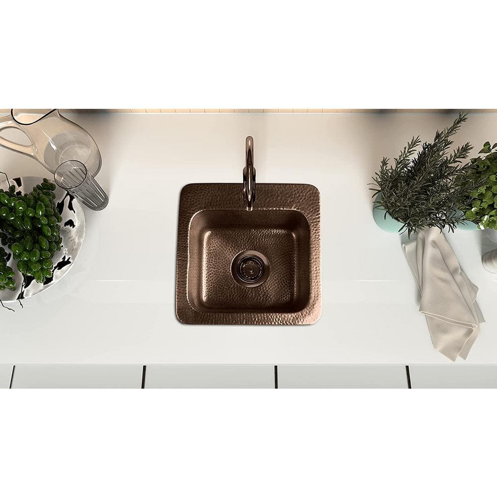 Hand Hammered Copper Drop-In Single Bowl Bar Sink 15"