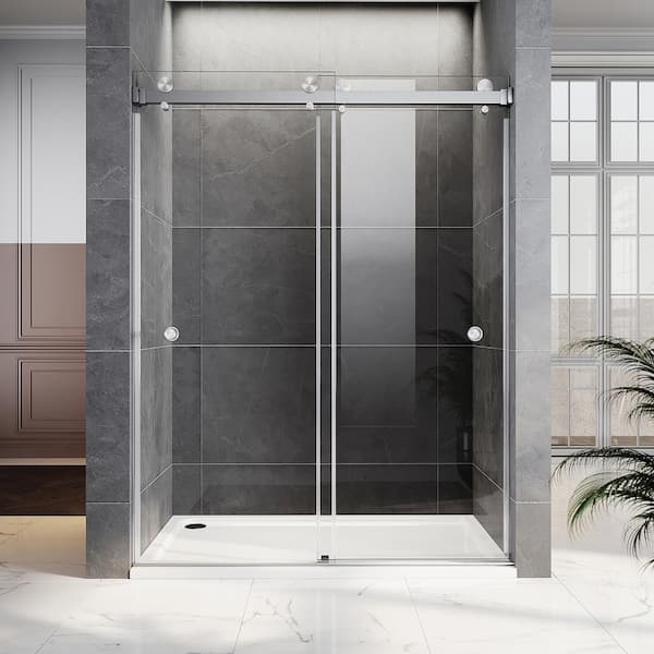 UNIKOO UKD01 66 in. to 72 in. W x 76 in. H Double Sliding Frameless Shower Door in Brushed Nickel, EnduroShield 3/8 in. Glass