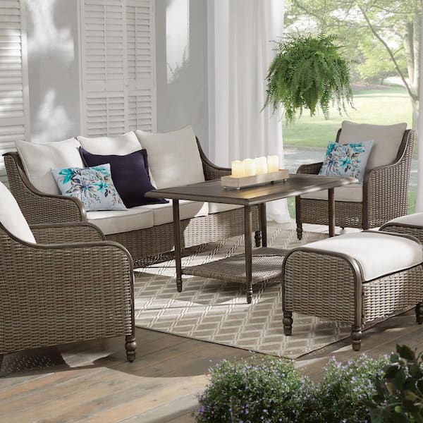 Hampton Bay Windsor 6Piece Brown Wicker Outdoor Patio Conversation