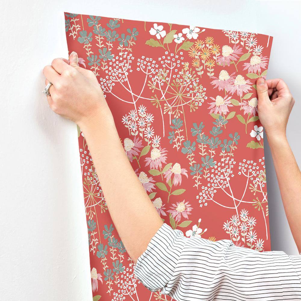 Red Multicolor Floral Non-Woven Removable Wallpaper