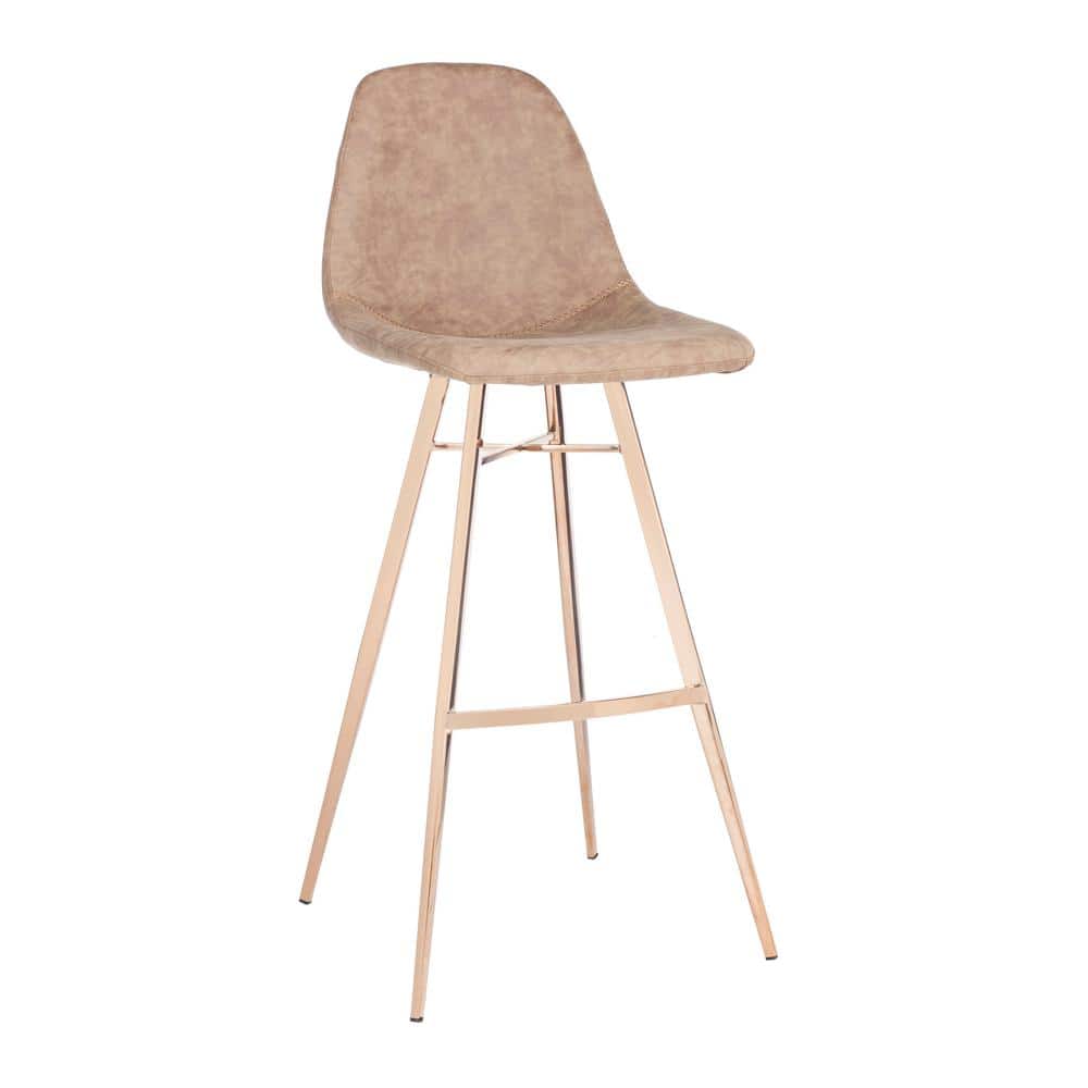 Transitional Deluxe Copper Finish Bar Stool with Brown Faux Leather