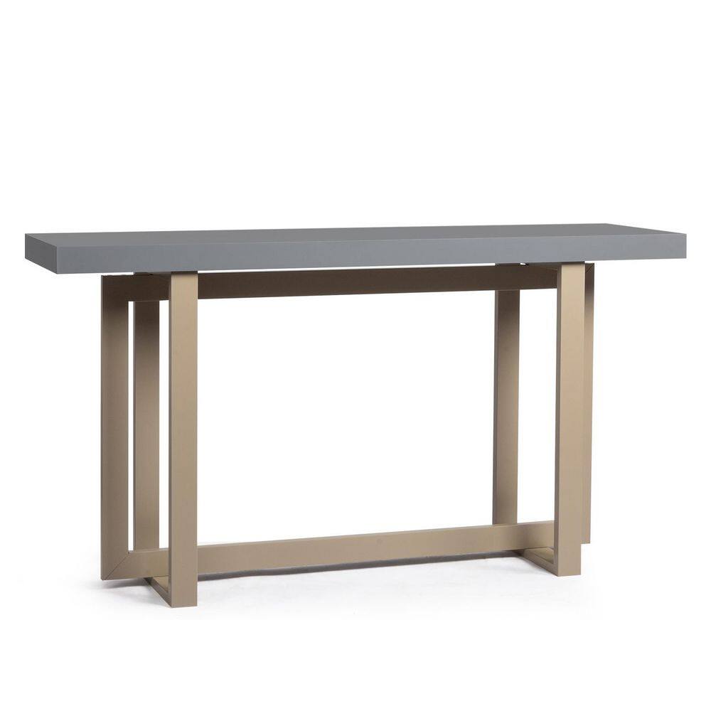 59 in. Gray Rectangle Solid Wood Console Table with Geometric Base for Entryway Decor
