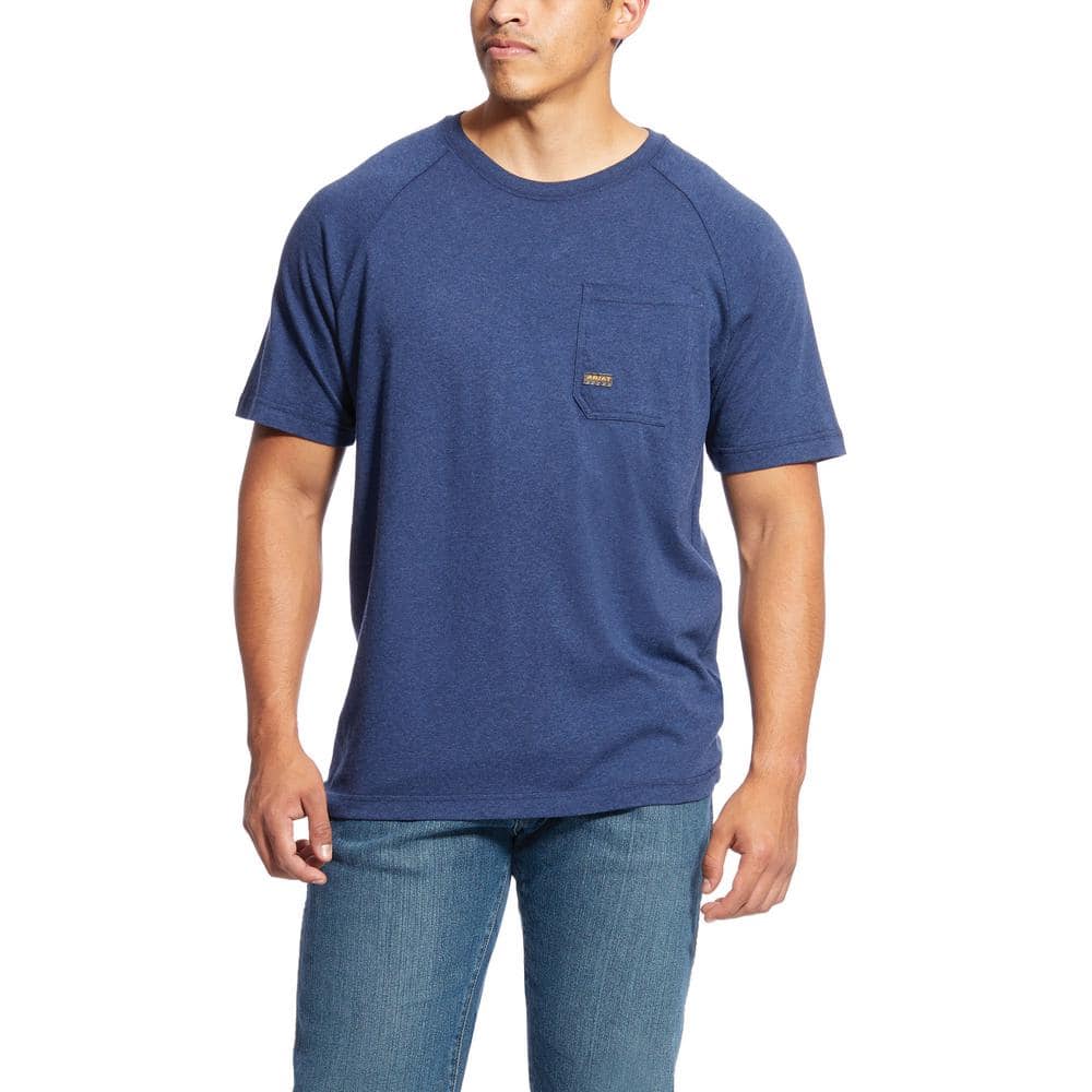 Ariat Men's Size 3X-Large Navy Heather Rebar Cottonstrong Short Sleeve Work  T-Shirt 10025378