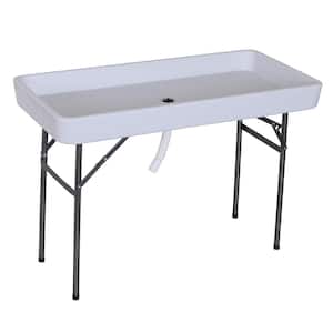 4 ft. Portable Folding Fish Fillet Cleaning Patio Dining Table with Sink and Water Drainage