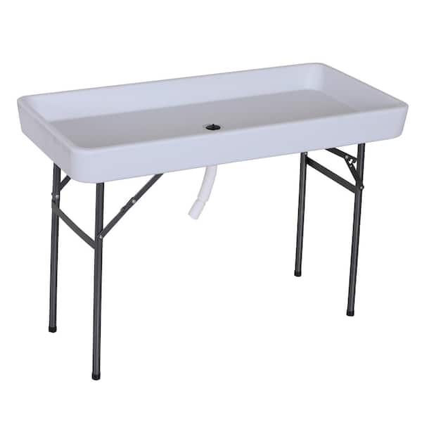 Outsunny 4 ft. Portable Folding Fish Fillet Cleaning Patio Dining Table with Sink and Water Drainage