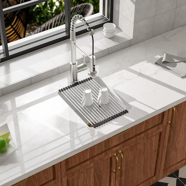 15 in. Undermount Single Bowl Quartz/Granite Composite Kitchen Sink in White with Golden Drain