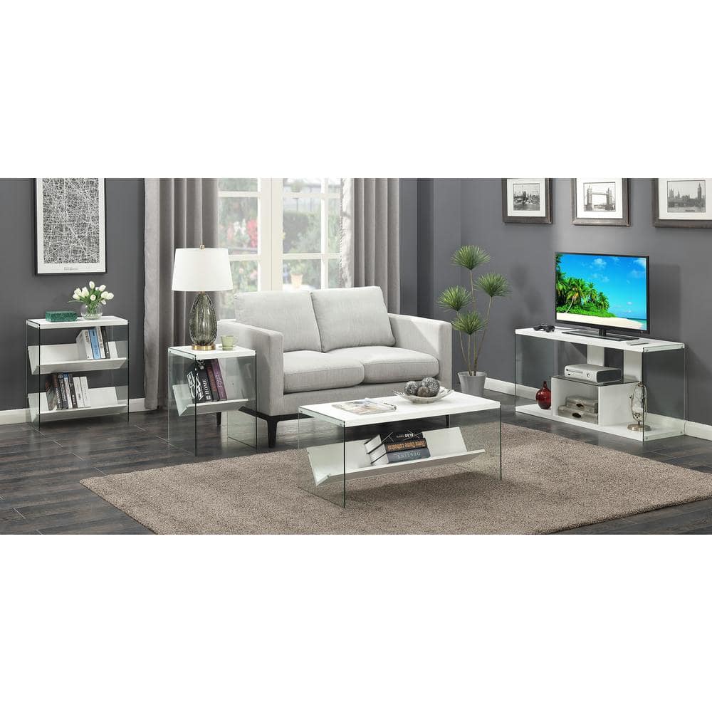 White and Glass Console Table with Storage