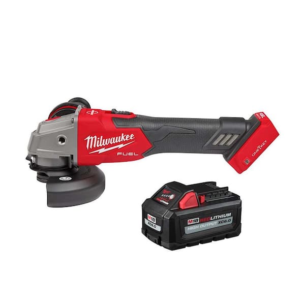 Milwaukee M18 FUEL 18V Lith-Ion Brushless Cordless 4-1/2 in./5 in. Braking Grinder with Slide Switch w/ High Output 6.0 Ah Battery