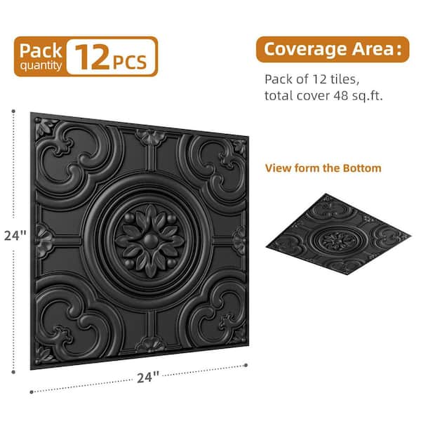 Black 2 ft. x 2 ft. Decorative Drop In Ceiling Tile, Square Edge Lay-In Ceiling Tile (48 sq. ft./Case)