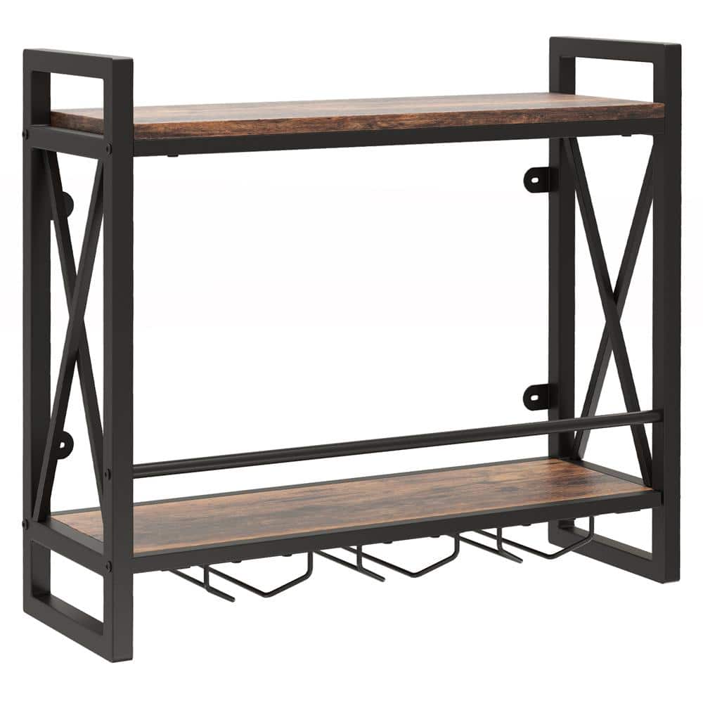 Costway 14-Bottle Wall Mounted Wine Rack Industrial 2-Tier