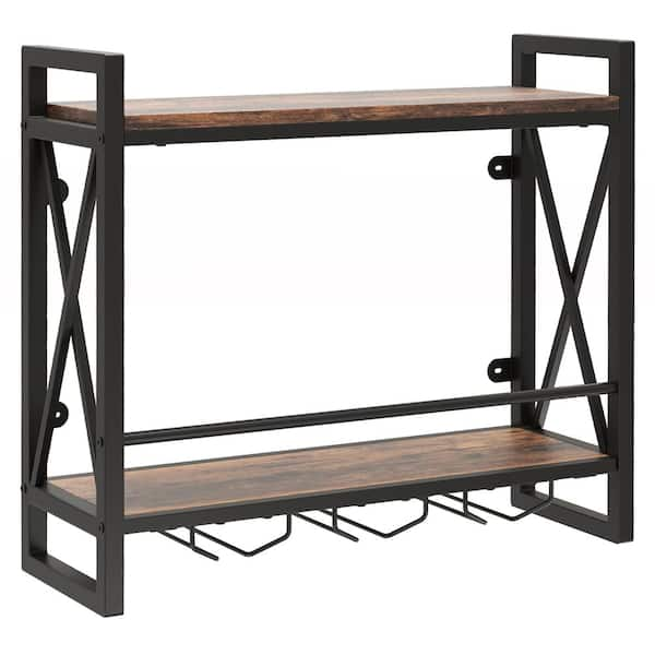 Shops Wine Rack Stemware Glass Rack Industrial 2-Tier Wood Shelf 30” Wall Mount