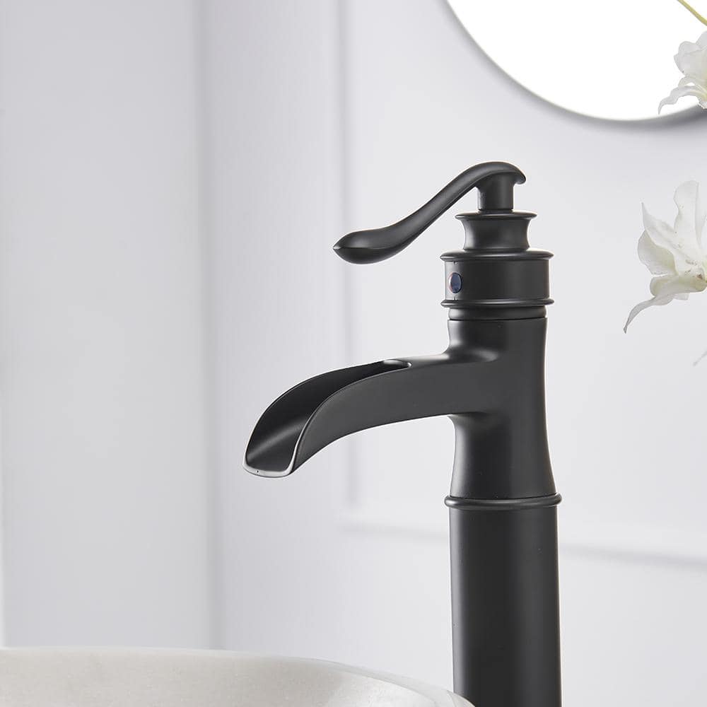 Matte Black Brass Single Handle Waterfall Bathroom Faucet