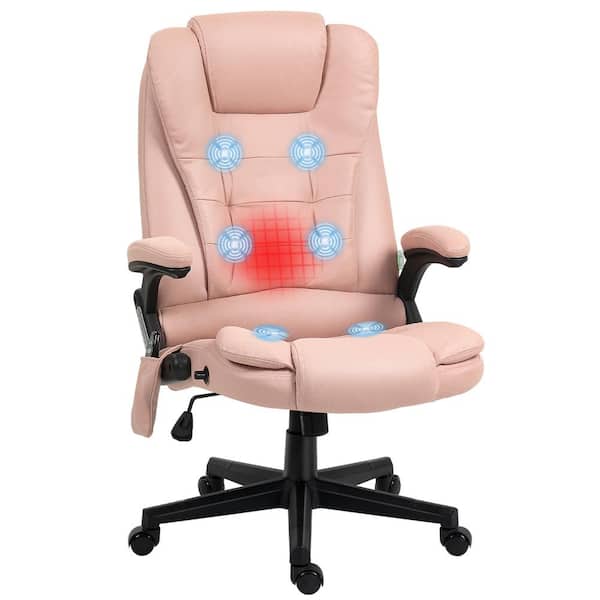 HOMCOM 6-Point Vibrating Polyester Massage Office Chair with Lumbar Heat, Pink