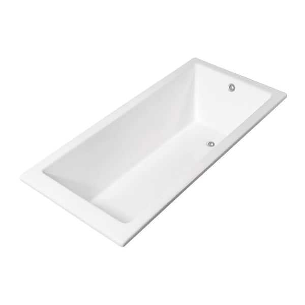 Streamline 67 in. Cast Iron Rectangular Drop-in Bathtub in Glossy White with Polished Chrome External Drain and Tray