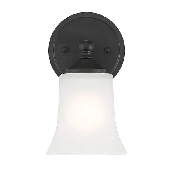 Designers Fountain - Bronson 9.5 in. Matte Black Wall Sconce with Frosted Glass Shade