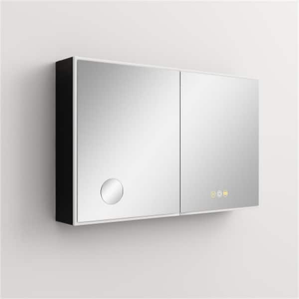 Unbranded 30 in. W x 48 in. H Large Rectangular Silver Black Recessed/Surface Mount Medicine Cabinet with Mirror