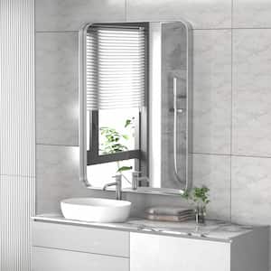 30 in. W x 40 in. H Large Rectangular Stainless Steel Framed Mirror Wall Mirror Bathroom Vanity Mirror in Brushed Silver