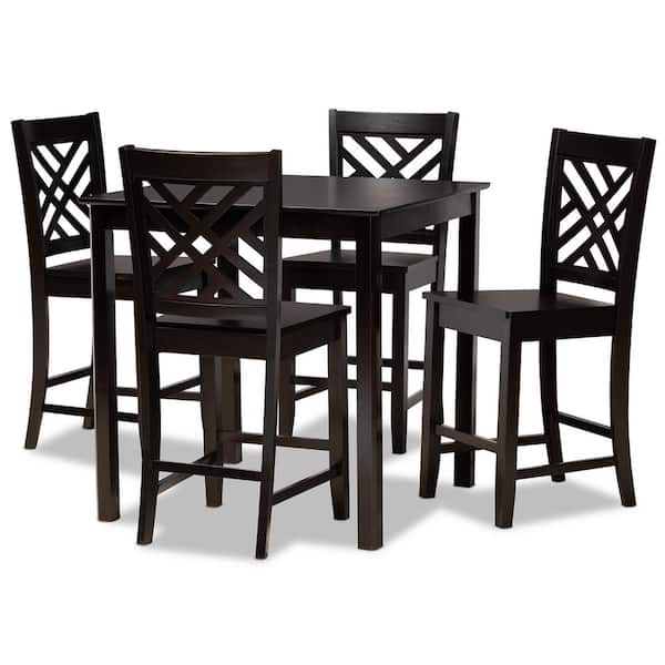 Baxton Studio Caron 5-Piece Dark Brown Pub Set