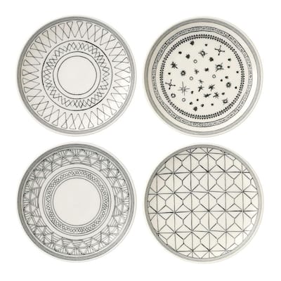 Charcoal Grey Mixed Patterns 6 in. Grey and White Accent Plates (Set of 4)