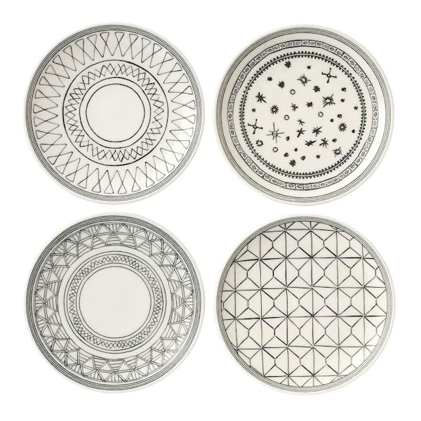 Royal Doulton Charcoal Grey Mixed Patterns 6 in. Grey and White Accent Plates (Set of 4)