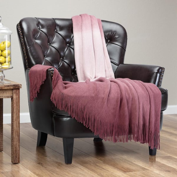 CHANASYA Gradient Wildginger Ombre Acrylic Throw Blanket with Tassels, 50 x 65 in.