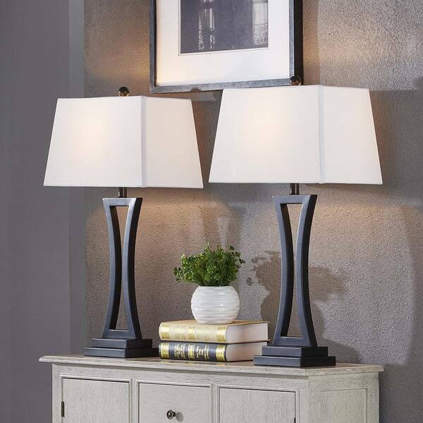 Cincinati 24 '' Black Table Lamp Set With White Shade (2-Pack）