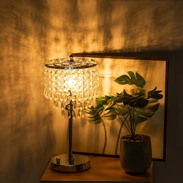 17 in. Chrome LED Integrated Table Lamp with 3-Way Dimmer Rotary Switch and Dual USB Charging Ports