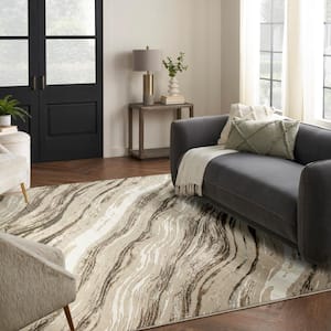 Eco-Friendly Beige Grey 9 ft. x 12 ft. Abstract Contemporary Area Rug