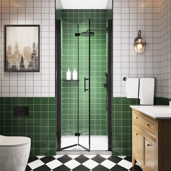 30-31 in. W x 72 in. H Frameless Bi-Fold Shower Door in Black with 1/4 in. Clear Tempered Glass Shower Door