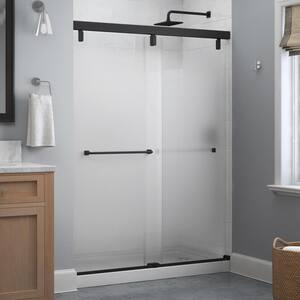 Everly 60 in. x 71-1/2 in. Frameless Mod Soft-Close Sliding Shower Door in Matte Black with 1/4 in. (6 mm) Droplet Glass