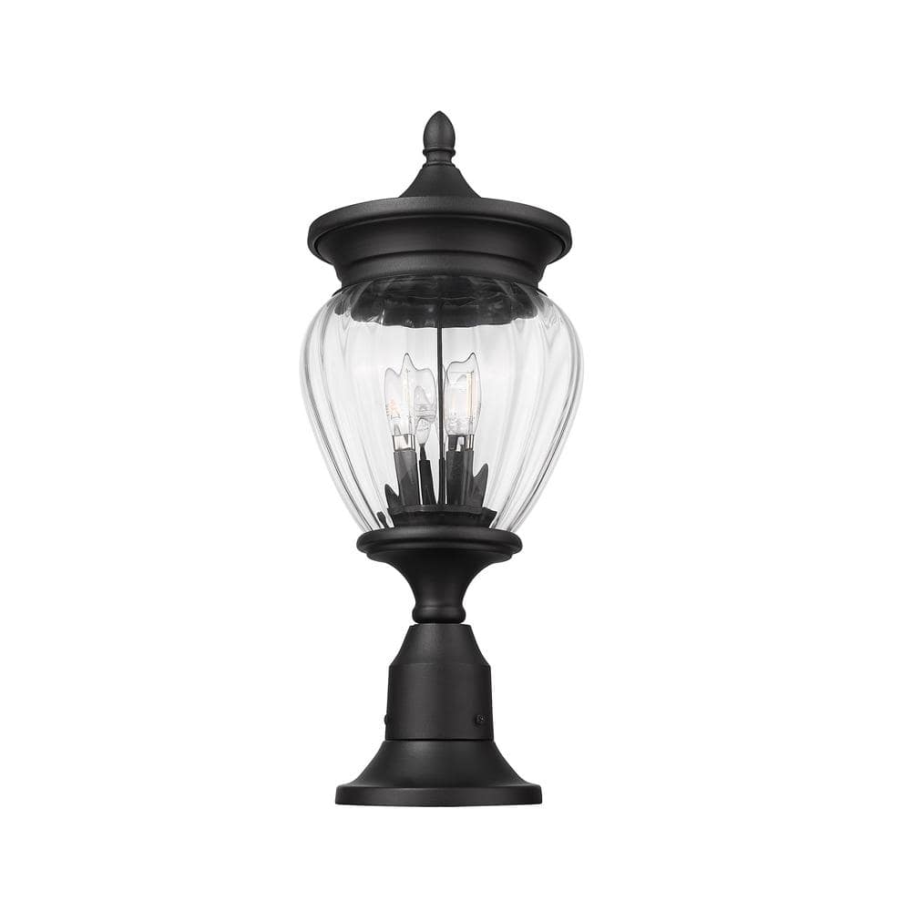 Davina 22.25-Inch Black Aluminum Pier Mounted Outdoor Light with Ribbed Glass