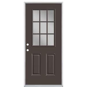 36 in. x 80 in. 9 Lite Right-Hand Inswing Painted Steel Prehung Front Exterior Door No Brickmold