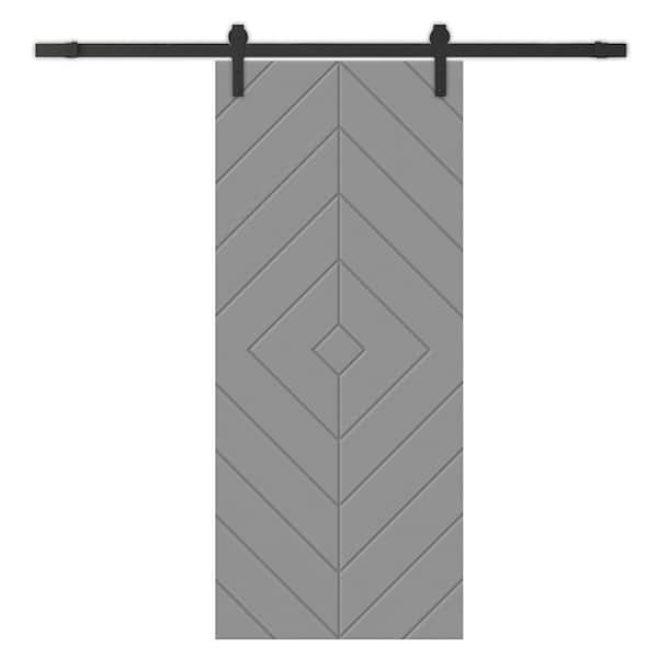 CALHOME Diamond 30 in. x 96 in. Fully Assembled Light Gray Painted MDF Modern Sliding Barn Door with Hardware Kit