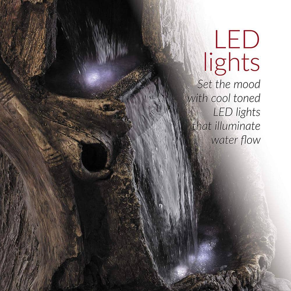 41" Tall Outdoor Tree Trunk Waterfall Fountain with LED Lights