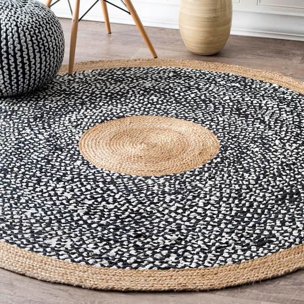Lesha Natural Fiber Jute Black 6' Round Rug