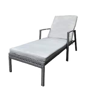 Black Wicker PE Rattan Outdoor Chaise Lounge Patio Back Adjustable Chairs with Gray Cushions