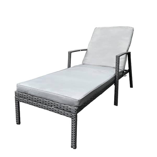 Anvil Black Wicker PE Rattan Outdoor Chaise Lounge Patio Back Adjustable Chairs with Gray