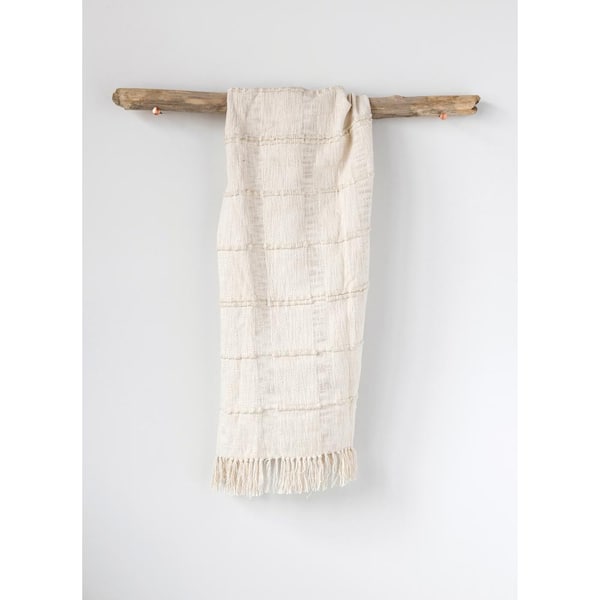 Storied Home Cream Cotton Blend Chenille Throw with Fringe