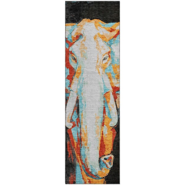 Mayfield Premium Machine Washable Abstract AMF2279 Black 2 ft. x 7 ft. Runner Rug