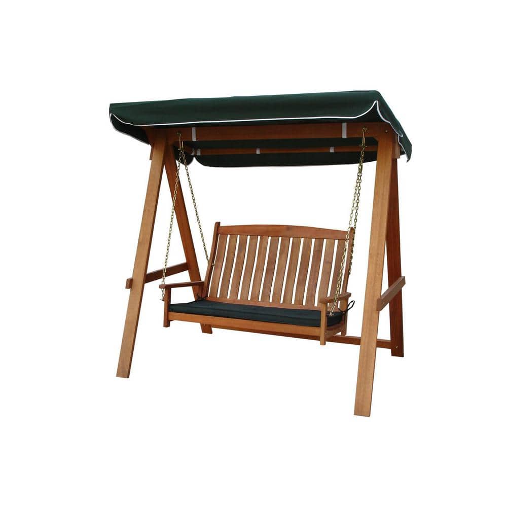 Avoca Brown Shorea Wood 2 Seat Porch Swing with Black Canopy