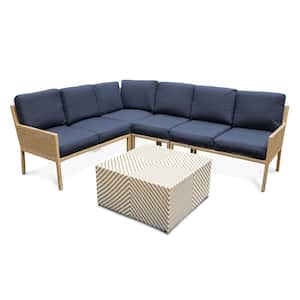 Riviera 5-Piece Wicker Outdoor Sectional with Sunbrella Navy Cushions
