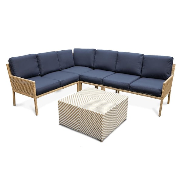 Leisure Made Riviera 5-Piece Wicker Outdoor Sectional with Sunbrella Navy Cushions