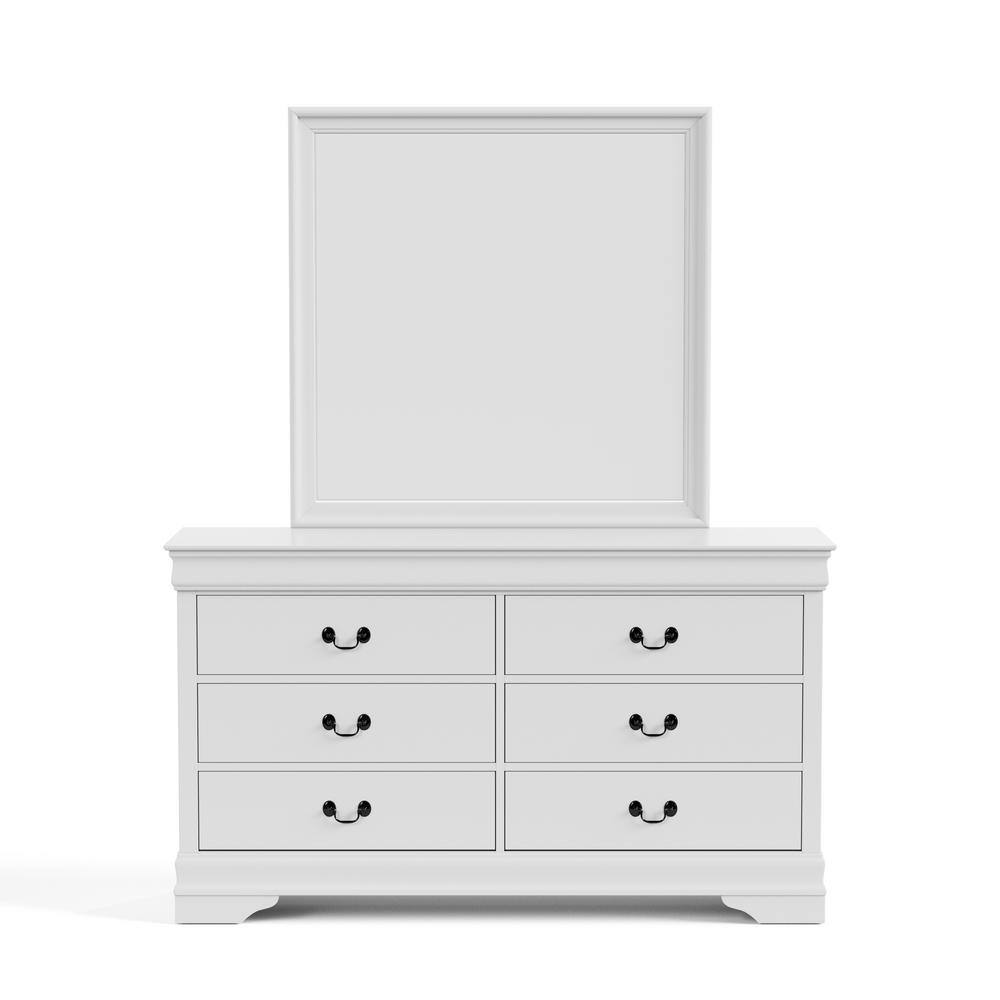 White Rubberwood Transitional 6-Drawer Dresser with Mirror