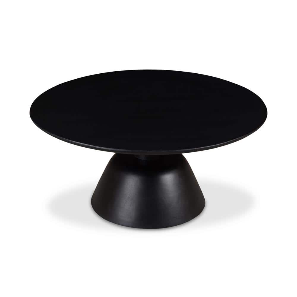 Charcoal Black Mango Wood Round Coffee Table - 55 lb Capacity