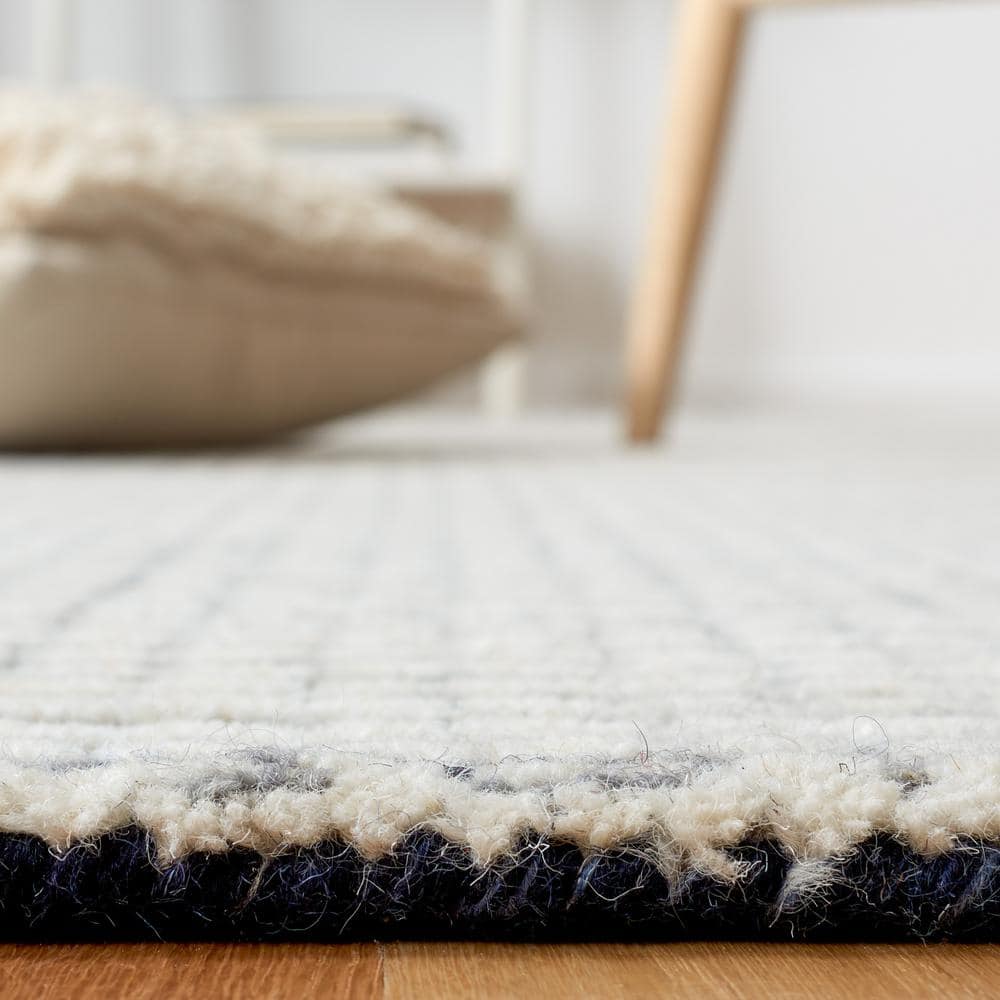 Ivory and Blue Abstract Wool Handmade Square Area Rug