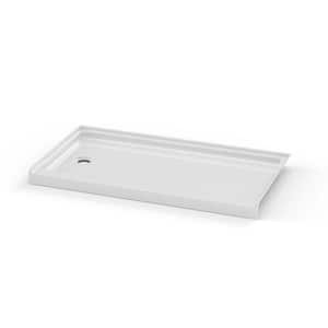 60 in. L x 30 in. W Alcove Shower Pan Base with Left Drain in High Gloss White