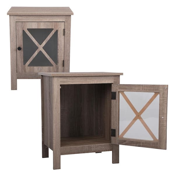 ATHMILE 1-Cabinet Gray Nightstand (Set of 2)