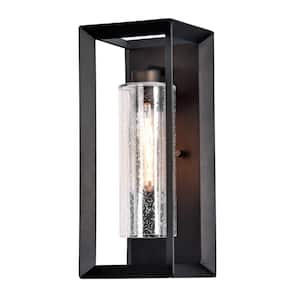 1-Light Dark Bronze Outdoor Wall Lantern Sconce with Clear Seeded Glass